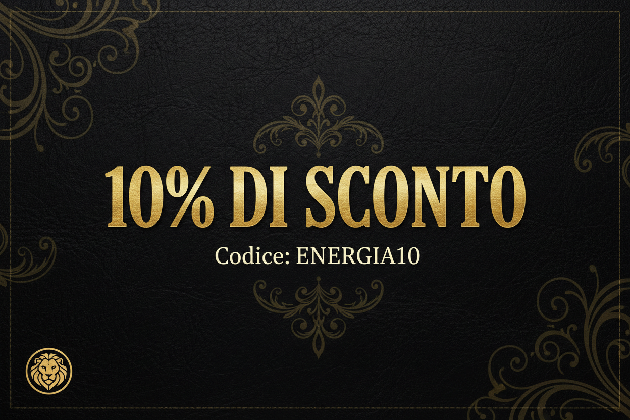 Banner promozionale 10% sconto ENERGIA10 sfondo nero