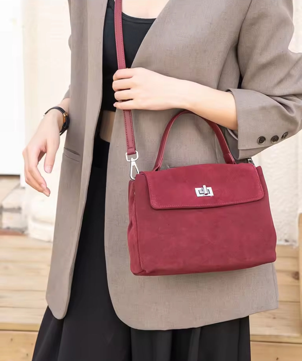 GINEVRA borsa a tracolla in pelle scamosciata