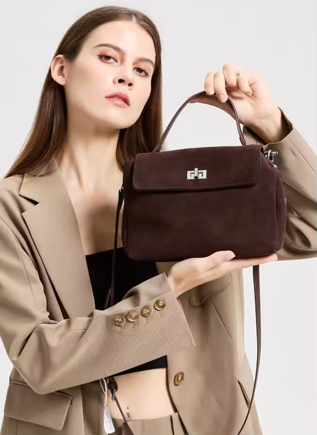 GINEVRA borsa a tracolla in pelle scamosciata