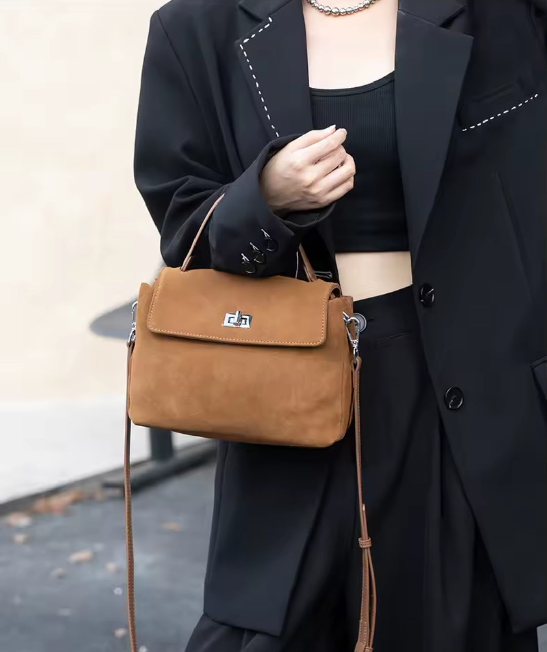 GINEVRA borsa a tracolla in pelle scamosciata